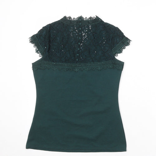 H&M Womens Green Polyester Basic Blouse Size S V-Neck - Lace Detail