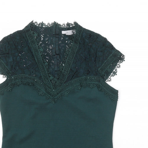 H&M Womens Green Polyester Basic Blouse Size S V-Neck - Lace Detail