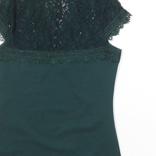H&M Womens Green Polyester Basic Blouse Size S V-Neck - Lace Detail