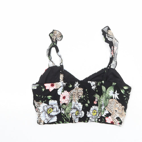 H&M Womens Black Floral Viscose Cropped Tank Size S V-Neck - Bralette