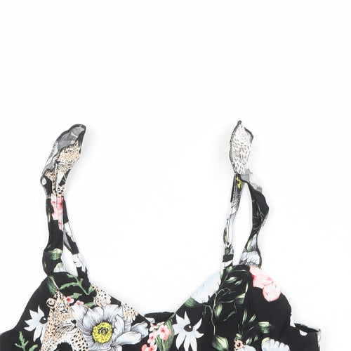 H&M Womens Black Floral Viscose Cropped Tank Size S V-Neck - Bralette