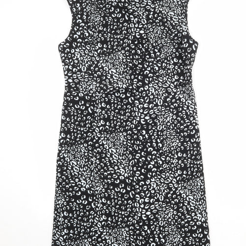NEXT Womens Black Animal Print Polyester Sheath Size 14 Round Neck Zip - Leopard Print