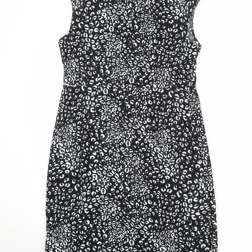 NEXT Womens Black Animal Print Polyester Sheath Size 14 Round Neck Zip - Leopard Print
