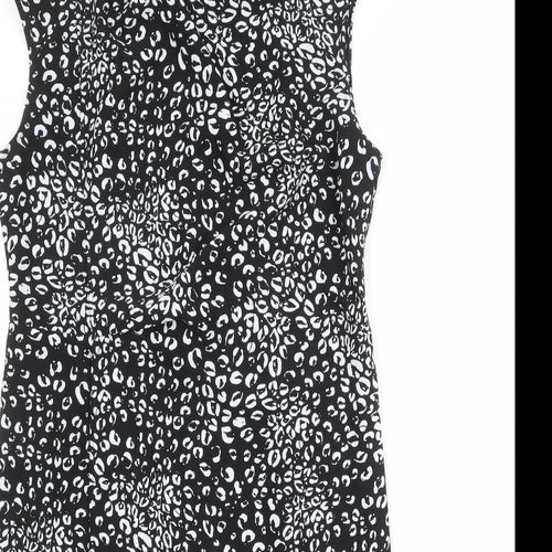 NEXT Womens Black Animal Print Polyester Sheath Size 14 Round Neck Zip - Leopard Print