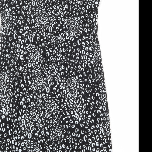 NEXT Womens Black Animal Print Polyester Sheath Size 14 Round Neck Zip - Leopard Print