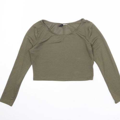Divided by H&M Womens Green Polyester Cropped T-Shirt Size M Boat Neck - Ribbed