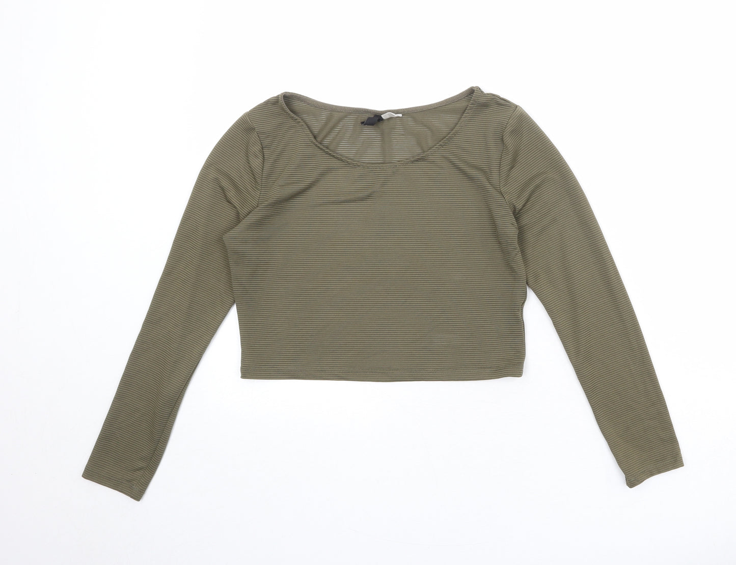 Divided by H&M Womens Green Polyester Cropped T-Shirt Size M Boat Neck - Ribbed