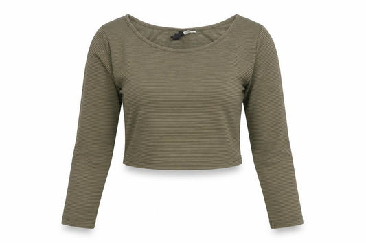 Front view of Divided by H&M women’s green polyester cropped t-shirt, size M, boat neck - ribbed