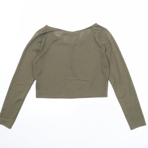 Divided by H&M Womens Green Polyester Cropped T-Shirt Size M Boat Neck - Ribbed