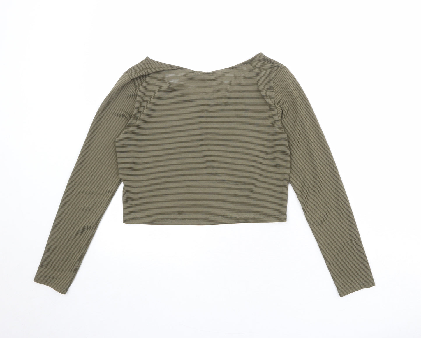 Divided by H&M Womens Green Polyester Cropped T-Shirt Size M Boat Neck - Ribbed