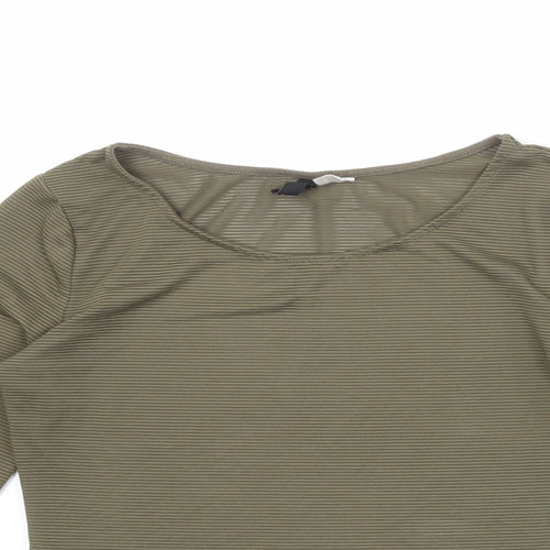 Divided by H&M Womens Green Polyester Cropped T-Shirt Size M Boat Neck - Ribbed