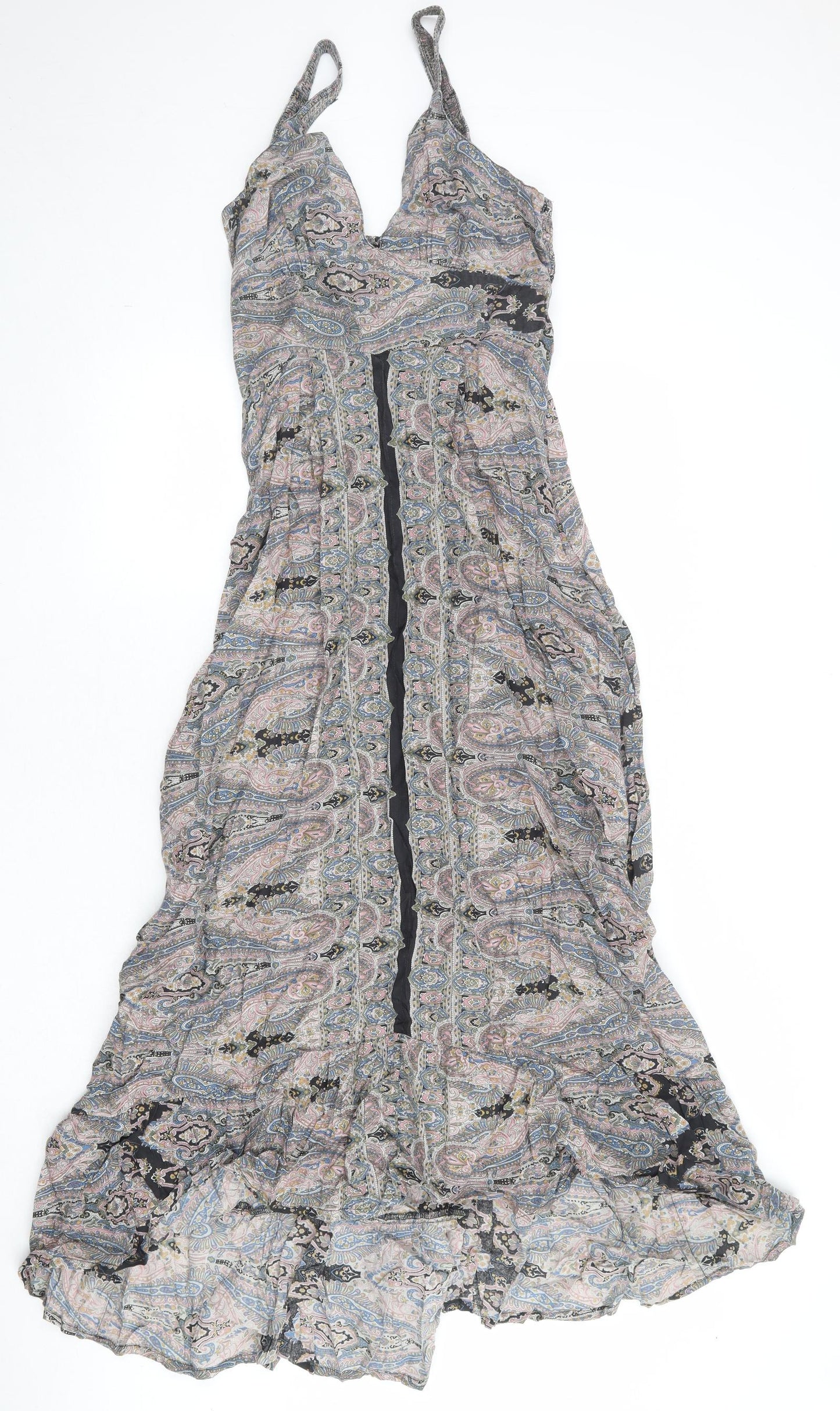 Warehouse Womens Multicoloured Paisley Viscose Slip Dress Size 12 V-Neck Pullover - Plunge Front