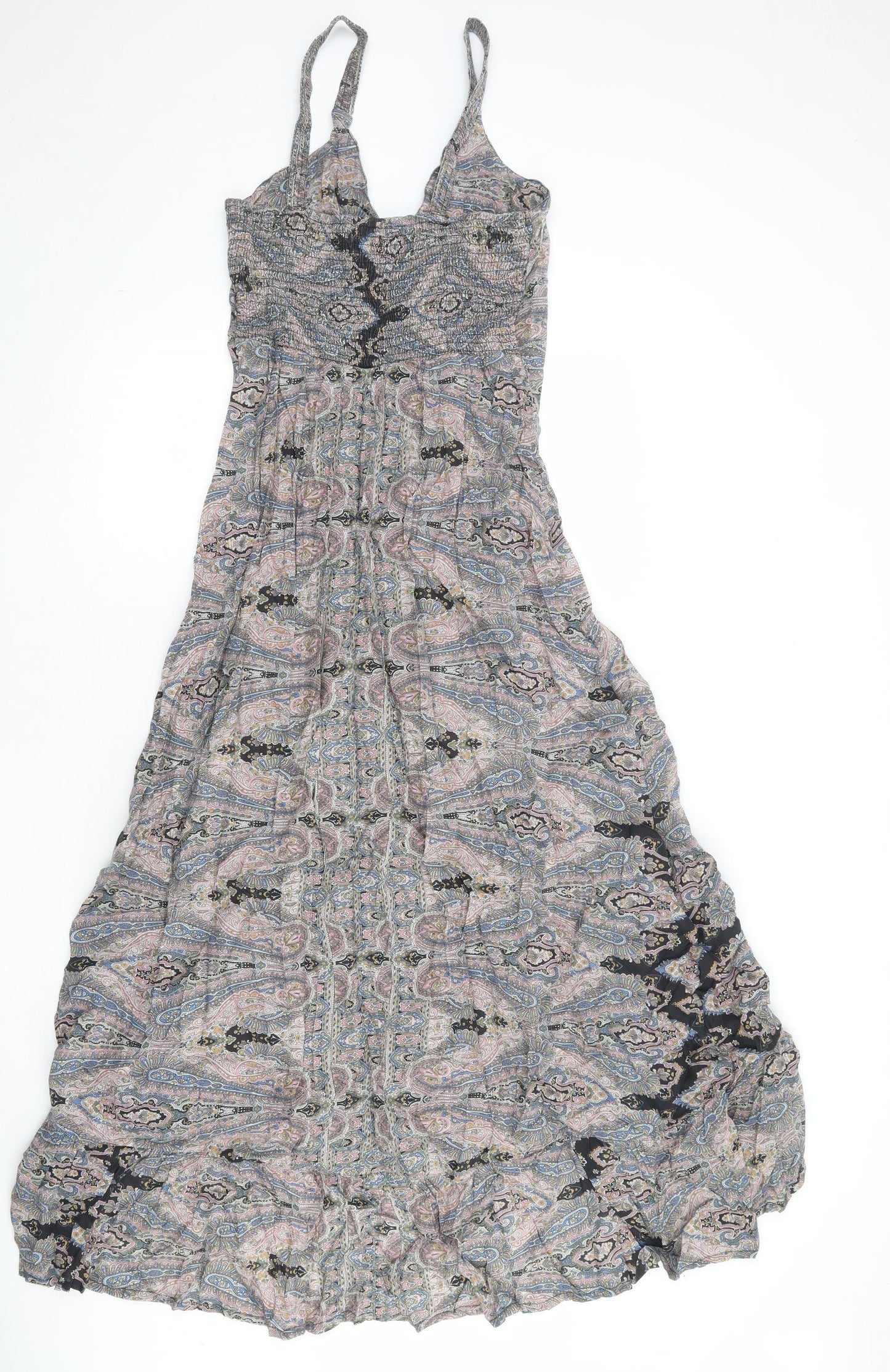 Warehouse Womens Multicoloured Paisley Viscose Slip Dress Size 12 V-Neck Pullover - Plunge Front
