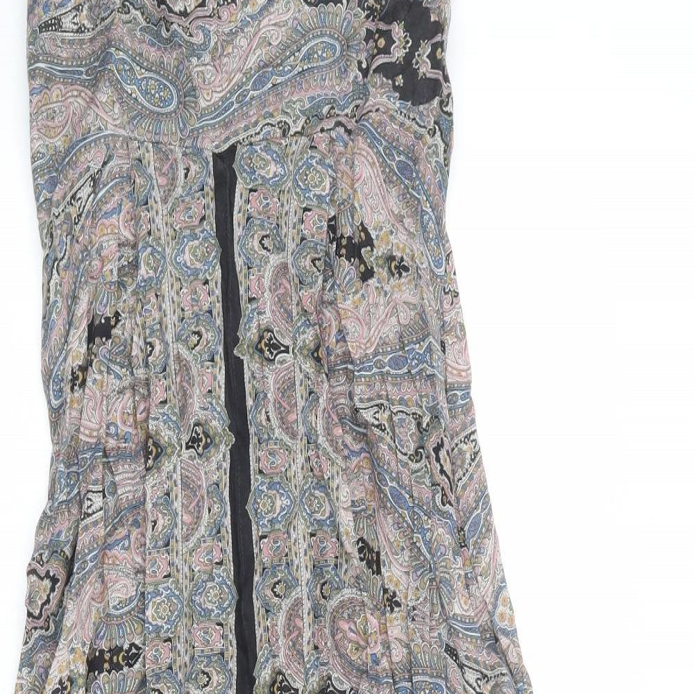 Warehouse Womens Multicoloured Paisley Viscose Slip Dress Size 12 V-Neck Pullover - Plunge Front