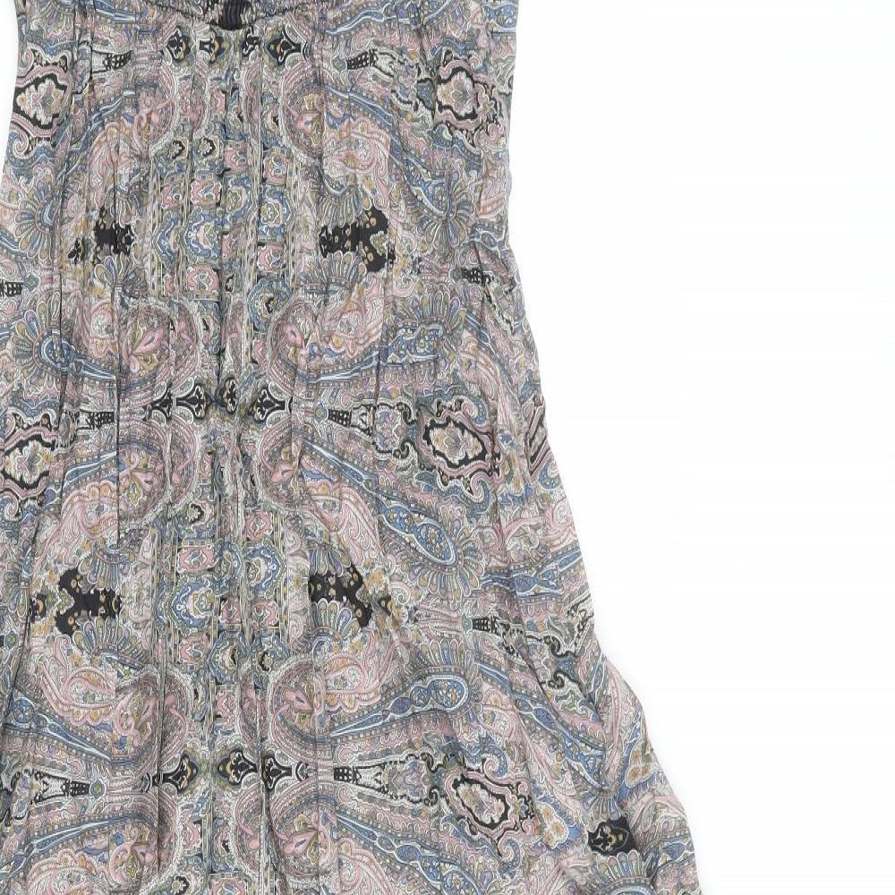 Warehouse Womens Multicoloured Paisley Viscose Slip Dress Size 12 V-Neck Pullover - Plunge Front