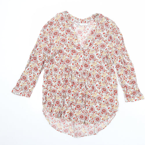 Zara Womens Multicoloured Floral Viscose Basic Blouse Size S V-Neck