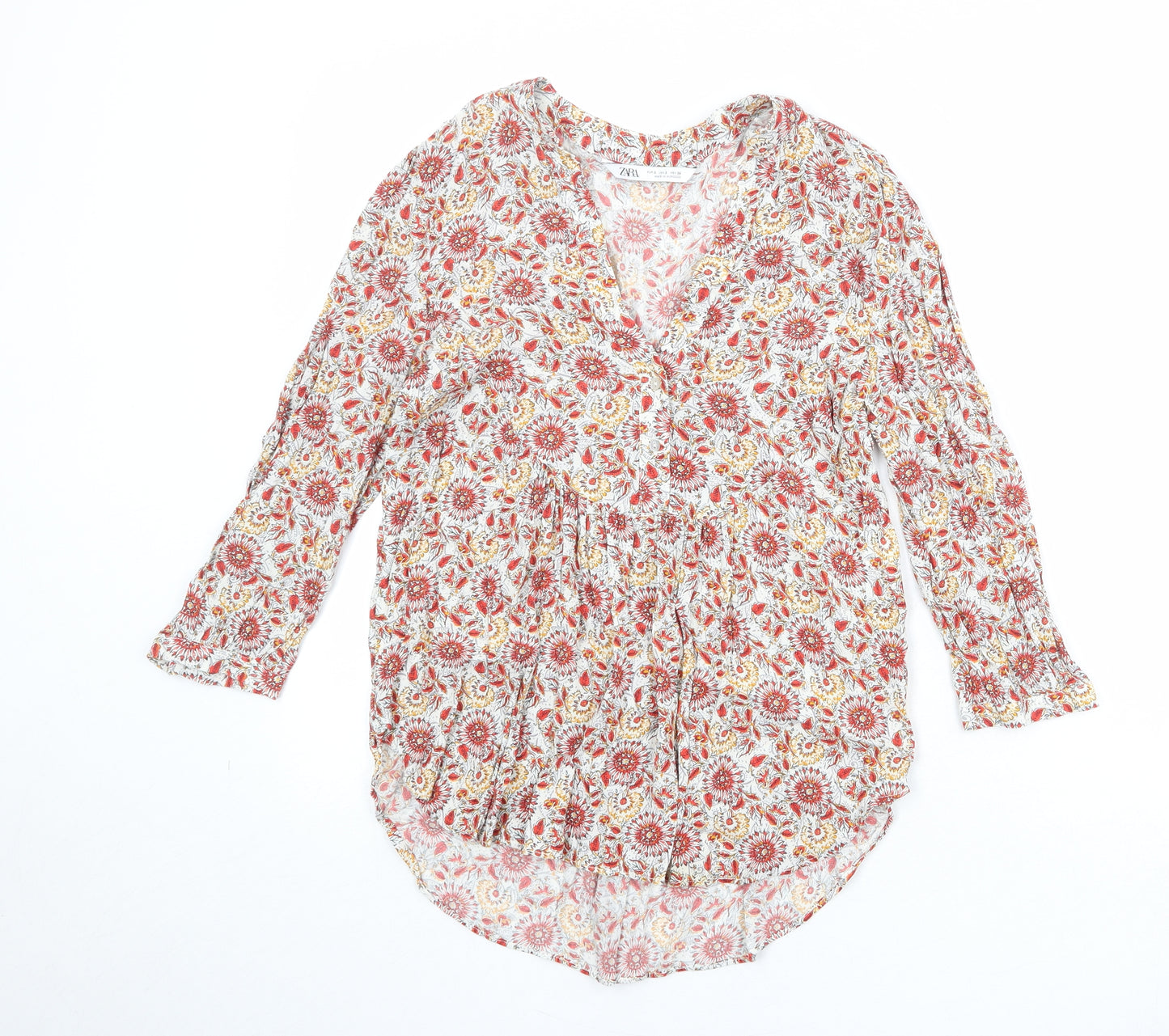 Zara Womens Multicoloured Floral Viscose Basic Blouse Size S V-Neck