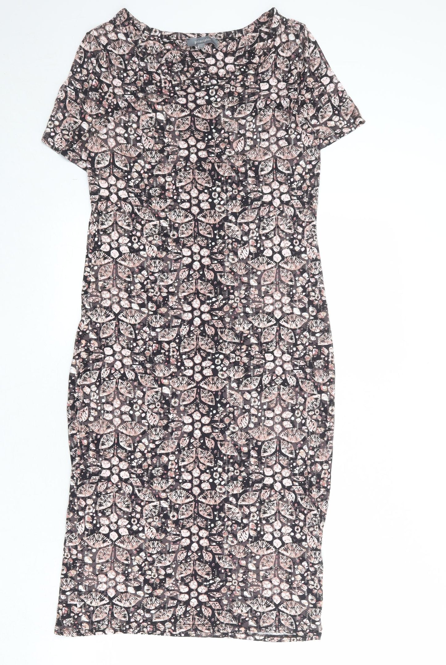 Principles Womens Multicoloured Geometric Viscose T-Shirt Dress Size 10 Boat Neck Pullover