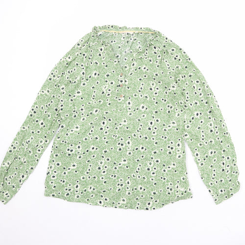 EWM Womens Green Floral Viscose Basic Blouse Size 12 V-Neck