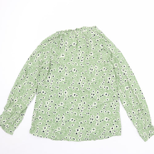 EWM Womens Green Floral Viscose Basic Blouse Size 12 V-Neck