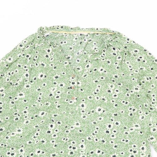 EWM Womens Green Floral Viscose Basic Blouse Size 12 V-Neck