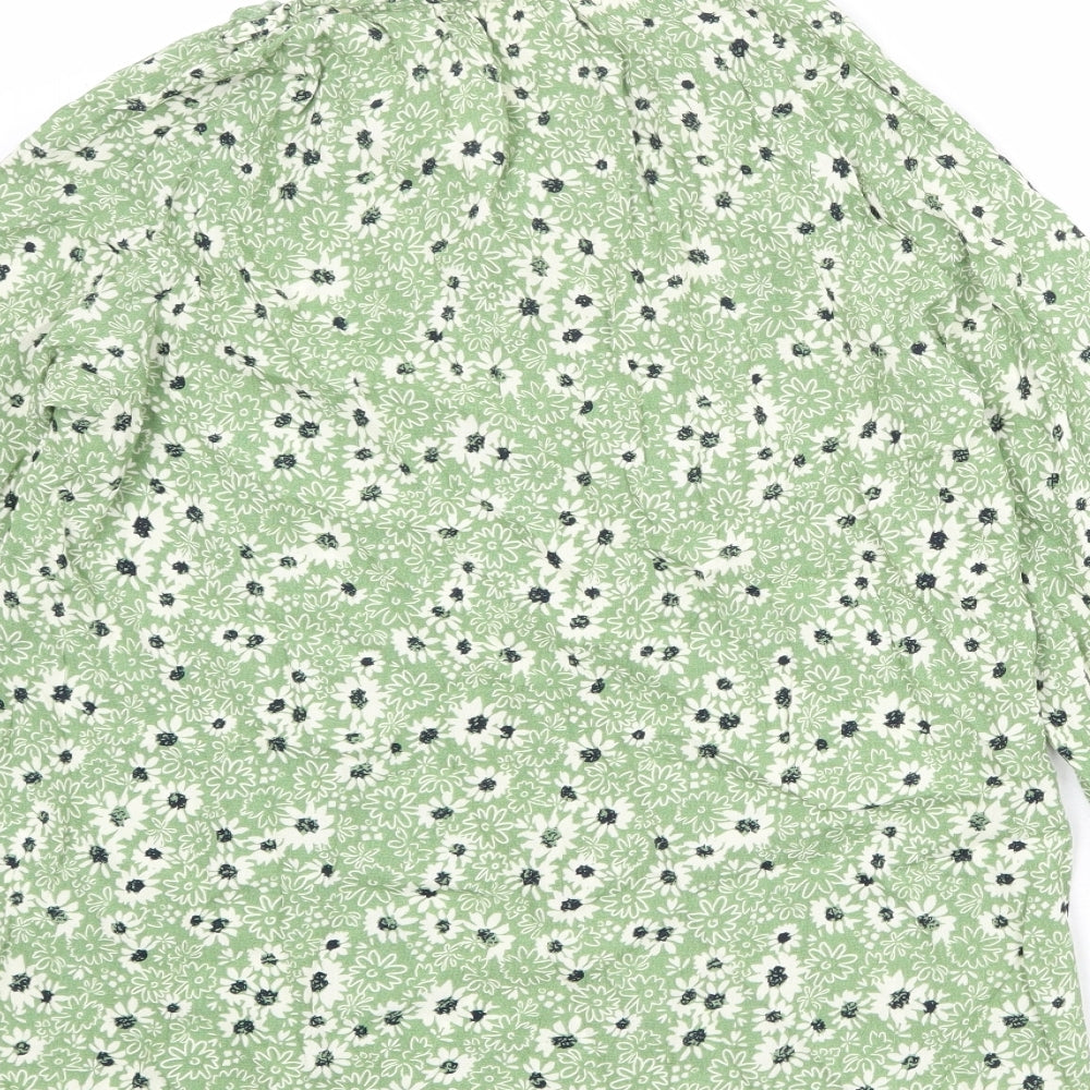 EWM Womens Green Floral Viscose Basic Blouse Size 12 V-Neck