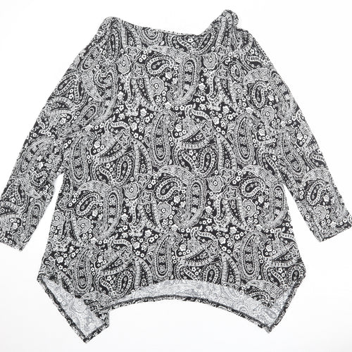 Evans Womens Black Paisley Viscose Basic Blouse Size 26 V-Neck - Asymmetric