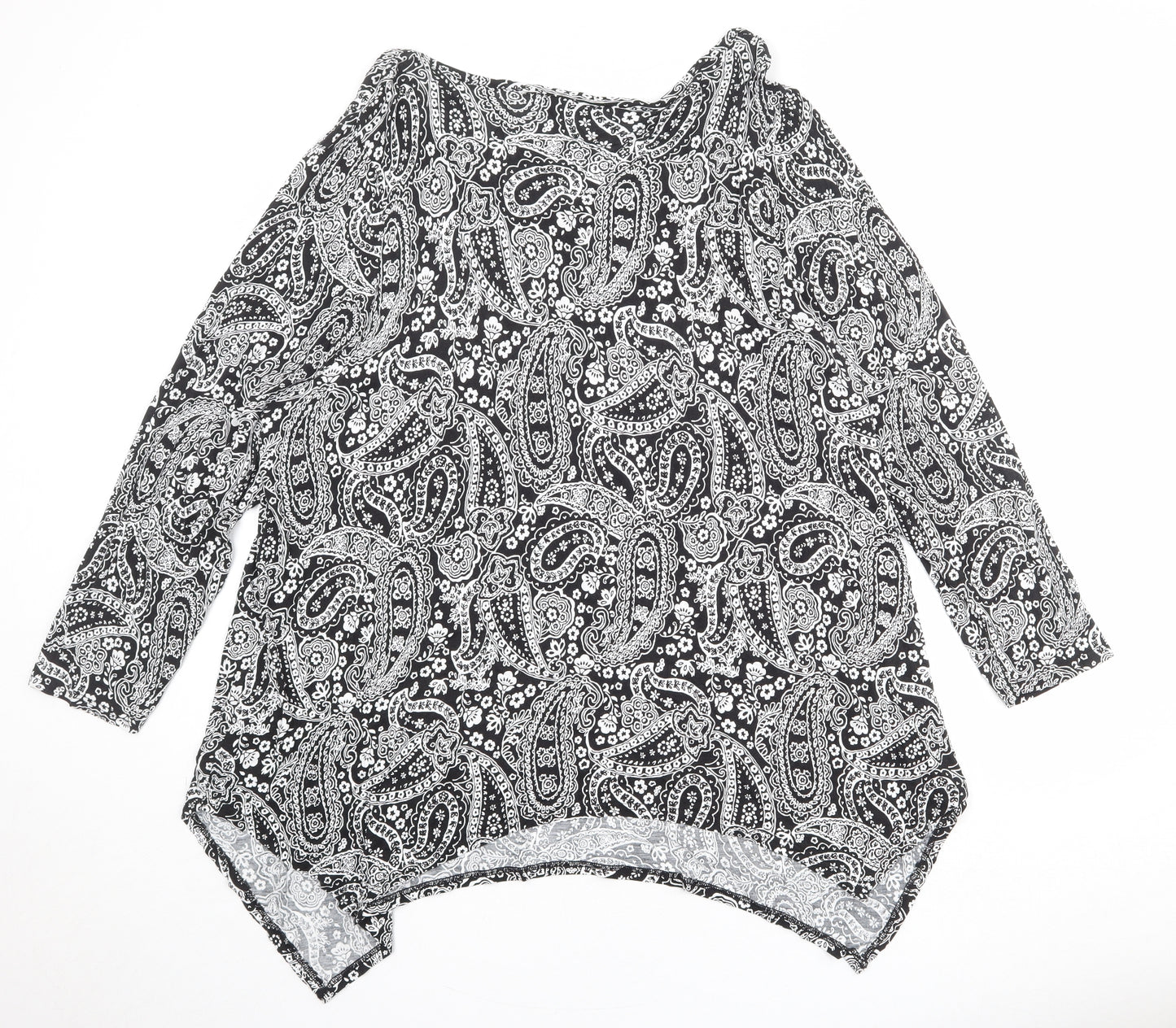 Evans Womens Black Paisley Viscose Basic Blouse Size 26 V-Neck - Asymmetric