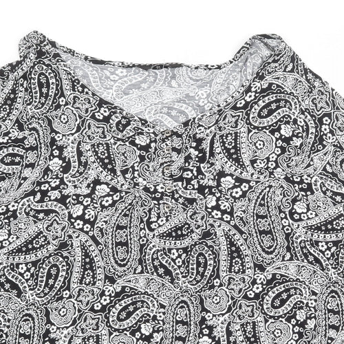 Evans Womens Black Paisley Viscose Basic Blouse Size 26 V-Neck - Asymmetric