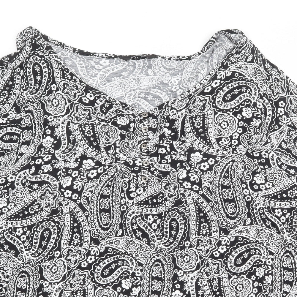 Evans Womens Black Paisley Viscose Basic Blouse Size 26 V-Neck - Asymmetric