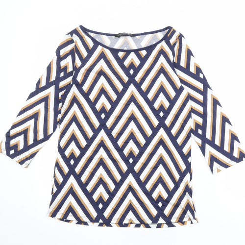 Dorothy Perkins Womens Multicoloured Geometric 100% Cotton Basic Blouse Size 12 Boat Neck