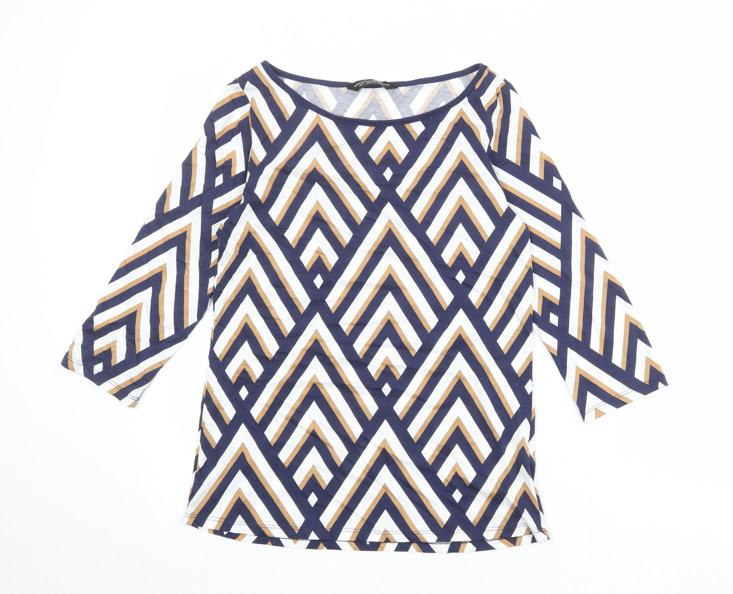 Dorothy Perkins Womens Multicoloured Geometric 100% Cotton Basic Blouse Size 12 Boat Neck