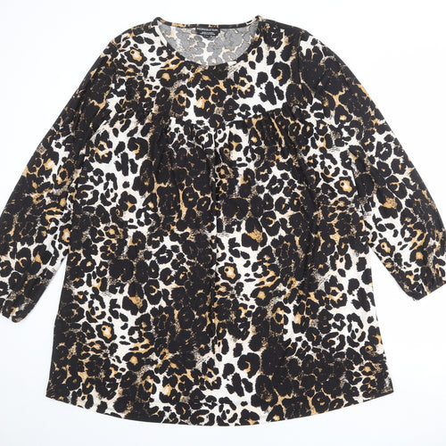 Wednesday's Girl Womens Black Animal Print Polyester Trapeze & Swing Size 22 Boat Neck Pullover - Leopard Print