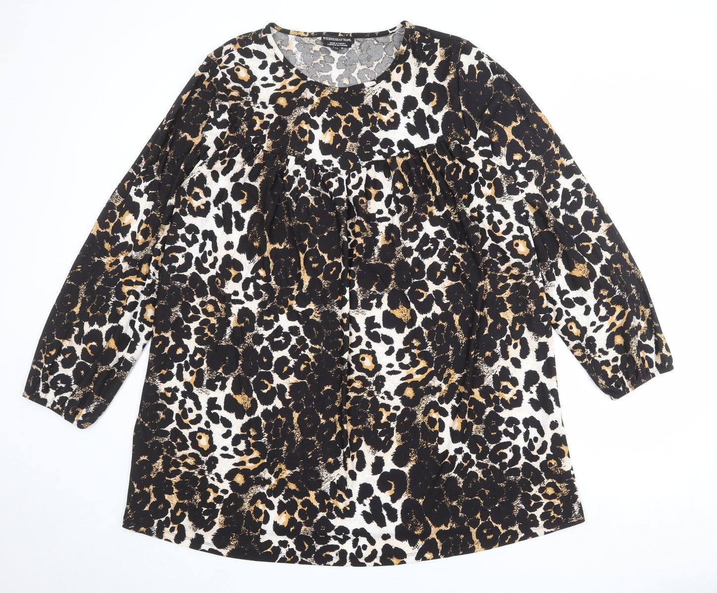 Wednesday's Girl Womens Black Animal Print Polyester Trapeze & Swing Size 22 Boat Neck Pullover - Leopard Print