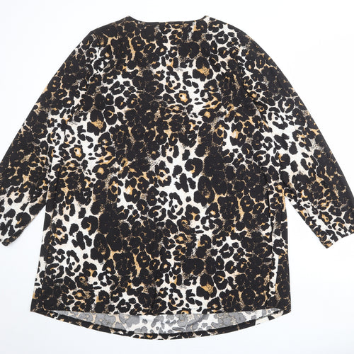 Wednesday's Girl Womens Black Animal Print Polyester Trapeze & Swing Size 22 Boat Neck Pullover - Leopard Print