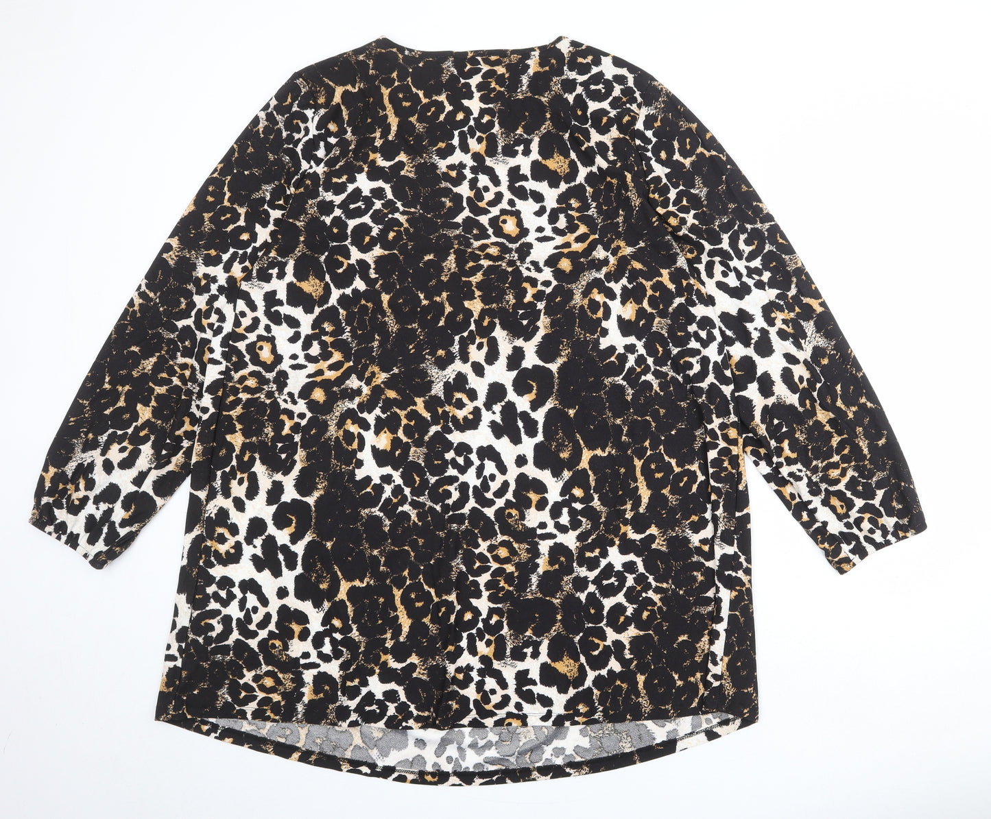 Wednesday's Girl Womens Black Animal Print Polyester Trapeze & Swing Size 22 Boat Neck Pullover - Leopard Print