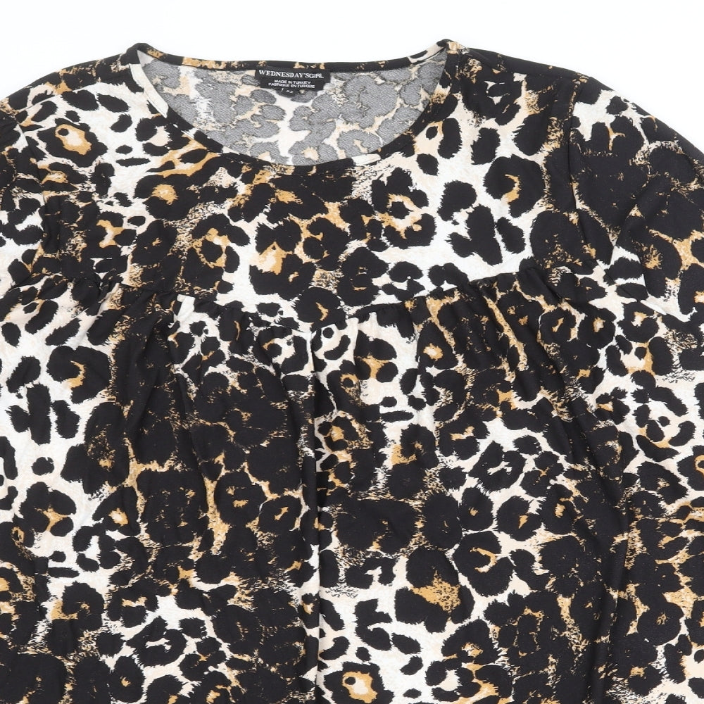 Wednesday's Girl Womens Black Animal Print Polyester Trapeze & Swing Size 22 Boat Neck Pullover - Leopard Print