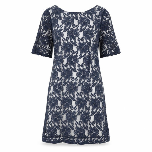Front view of Affair women’s blue polyamide a-line, size UK 12, boat neck zip