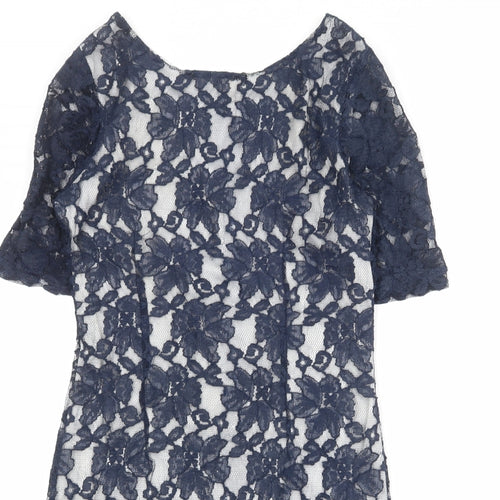 Affair Womens Blue Polyamide A-Line Size 12 Boat Neck Zip