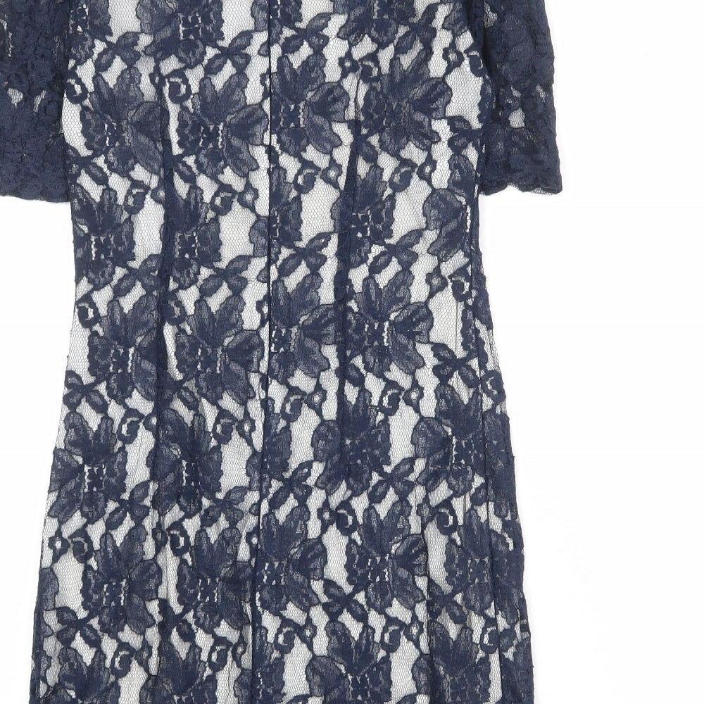 Affair Womens Blue Polyamide A-Line Size 12 Boat Neck Zip