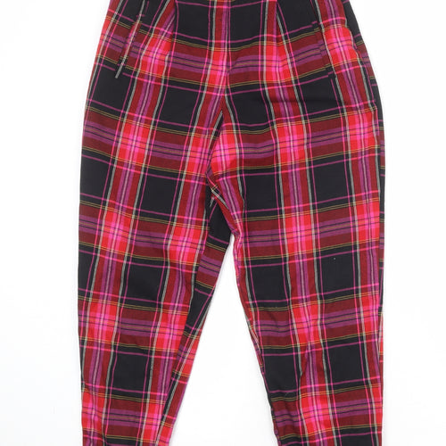 Topshop Womens Multicoloured Plaid Polyester Trousers Size 8 Regular Zip