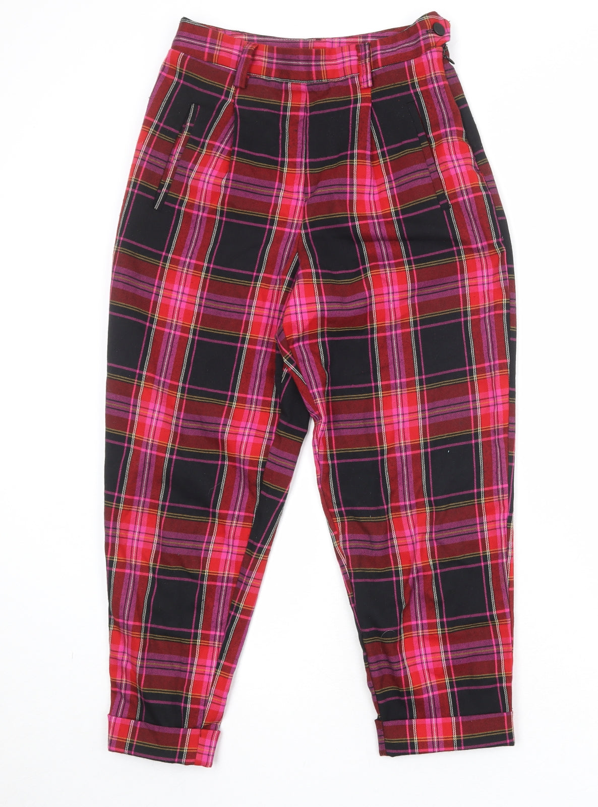 Topshop Womens Multicoloured Plaid Polyester Trousers Size 8 Regular Zip