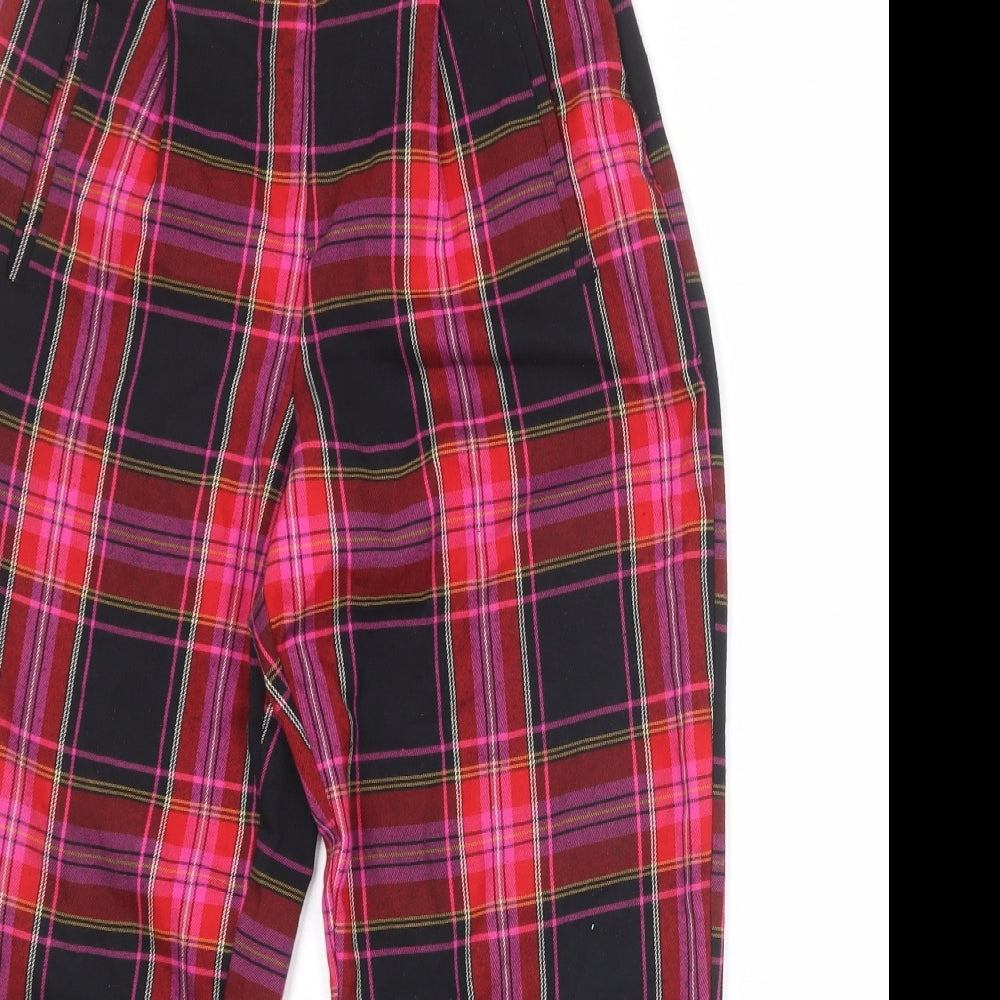 Topshop Womens Multicoloured Plaid Polyester Trousers Size 8 Regular Zip