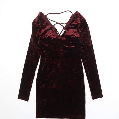 Topshop Womens Red Polyester Shift Size 8 V-Neck Tie