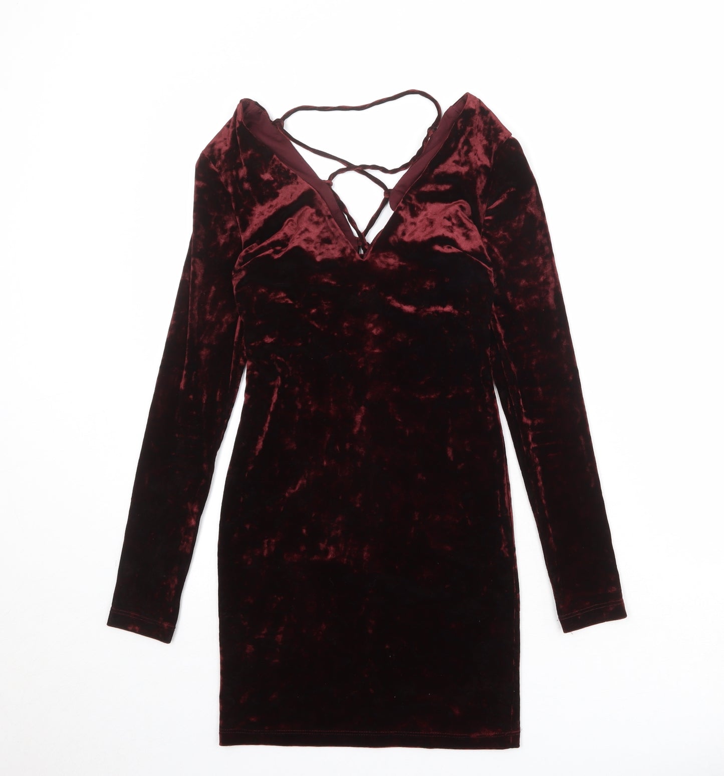 Topshop Womens Red Polyester Shift Size 8 V-Neck Tie