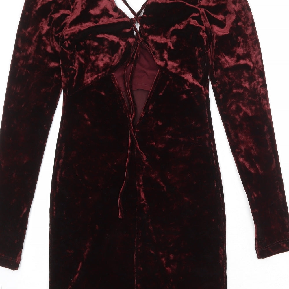 Topshop Womens Red Polyester Shift Size 8 V-Neck Tie