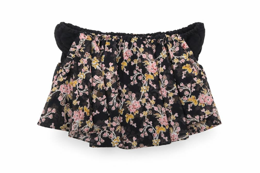 Topshop Womens Multicoloured Floral Polyester Cropped Blouse Size 10 Off the Shoulder