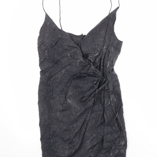 Topshop Womens Grey Geometric Viscose Mini Size 10 V-Neck Zip