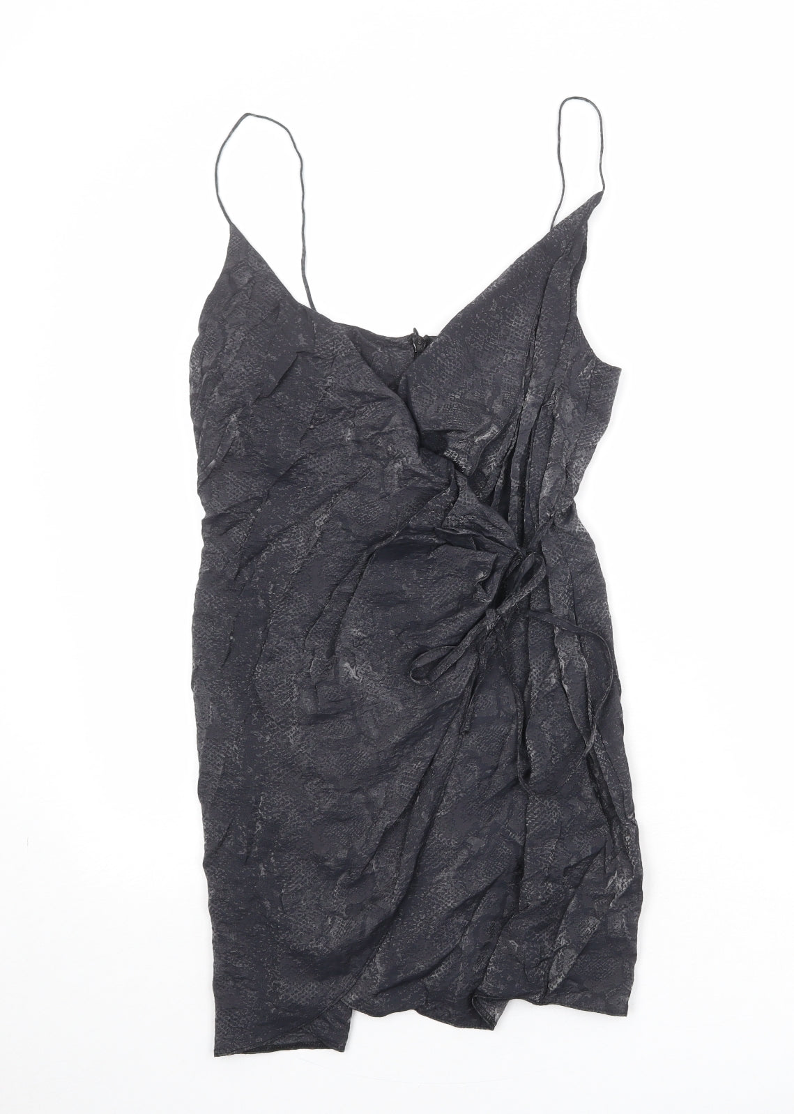 Topshop Womens Grey Geometric Viscose Mini Size 10 V-Neck Zip
