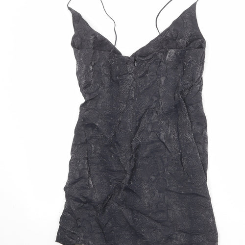 Topshop Womens Grey Geometric Viscose Mini Size 10 V-Neck Zip